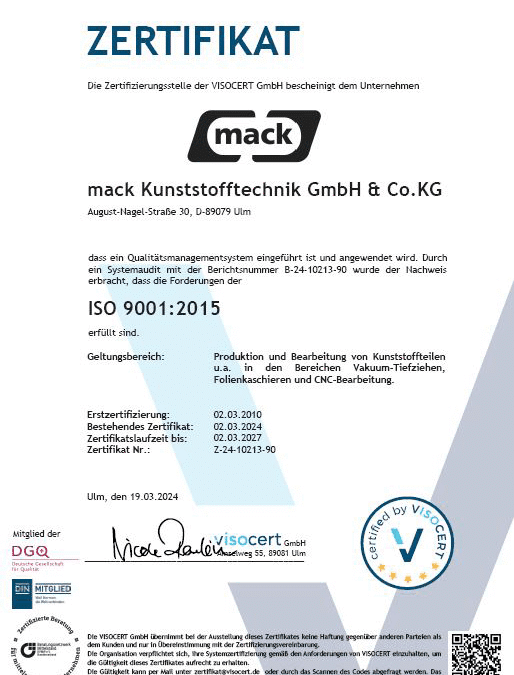 ISO 9001:2015 zertifiziert seit 2024